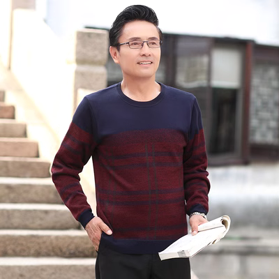 Áo khoác mùa đông cho nam trung niên cộng với áo len dày nhung cho nam trung niên cổ tròn mùa thu và quần áo ấm mùa đông - Cặp đôi áo len