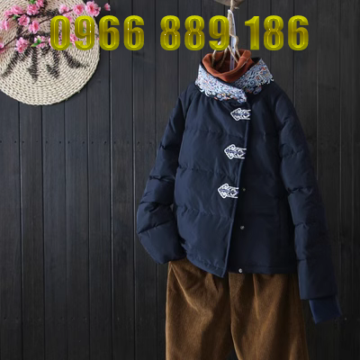 Nút thêu tay áo khoác xuống áo khoác nữ vịt xuống áo khoác kiểu Trung Quốc dày vịt xuống áo khoác đôi ngực - Xuống áo khoác