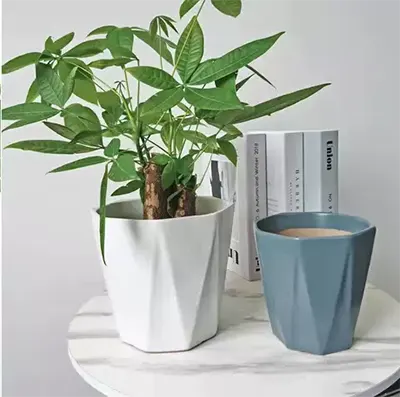 Chậu hoa gốm lớn, chậu hoa sứ trắng đẹp, bình hoa, khay hoa có khay, kích thước hoàn chỉnh cho chậu cây xanh - Vase / Bồn hoa & Kệ