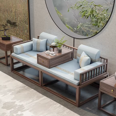 Tengchao Giường La Hán mới của Trung Quốc Elm Gỗ rắn Đồ nội thất Zen Phòng khách hiện đại Ghế sofa Giường cổ La Hán Concubine - Giường
