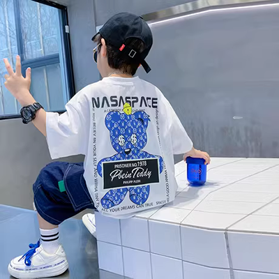 Cô gái mùa hè áo phông ngắn tay quần short denim phù hợp với quần áo trẻ em Phong cách Hàn Quốc hai mảnh cô gái quần áo daisy - Quần jean