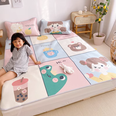 Tấm thảm mùa hè dễ thương cô gái trái tim gấp băng lụa mat 1,8m giường sinh viên ký túc xá đơn 1,2 mùa hè với vỏ gối - Thảm mùa hè