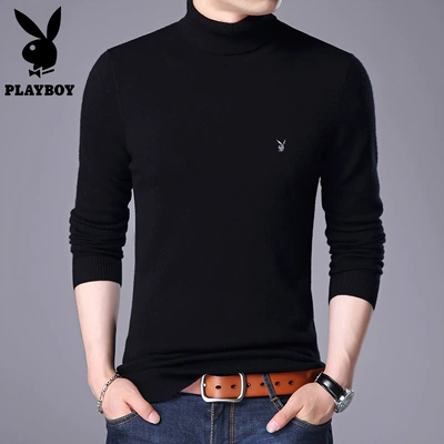 100% len anh chàng áo len cao cổ nam mùa thu và mùa đông ấm áp áo len len rắn màu cơ sở thanh niên - Áo len cổ tròn