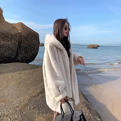 2019 mới nhập khẩu áo khoác lông chồn phụ nữ toàn bộ áo choàng lông chồn phụ nữ lông chồn lông dài giữa - Faux Fur