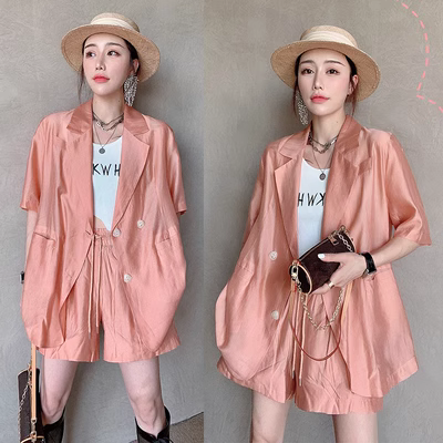 Châu Âu ga mùa hè 2021 mới của phụ nữ Châu Âu bộ đồ thời trang áo khoác giảm tuổi phù hợp với bộ đồ hai mảnh phong cách phương tây cao - Bộ đồ