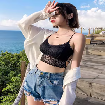 Áo lót phụ nữ chống rỗng đáy áo ôm ngực ngắn lưng đẹp sexy ren tập hợp áo vest - Ống