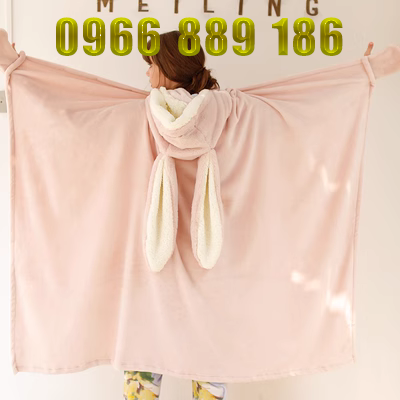 Wei Shiwei mùa đông nữ dễ thương dày san hô nhung áo choàng tắm thỏ flannel áo choàng ấm áo choàng ngủ khăn choàng chăn - Night Robe