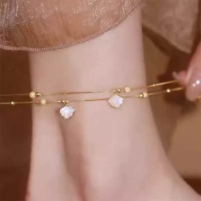 Năm Tý Vòng đeo tay bằng gạo Chuỗi màu đỏ Dây đeo tay Nữ 3D Vàng cứng 999 Vàng nguyên chất Vàng chuỗi hạt chuyển hạt Vòng chân - Vòng chân