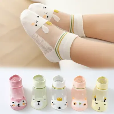 5 đôi tất ren trẻ em, bé gái, tất ngắn, ren, màu trong, bột trắng, lan vàng, công chúa xuân hè phiên bản Nhật, Hàn - Vớ