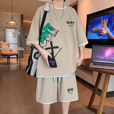 Đông Bắc vải hoa nam mùa hè quần short áo thun phù hợp với cotton tinh khiết thường lỏng lẻo quần mỏng hiệu suất dân tộc - Quần tây thường