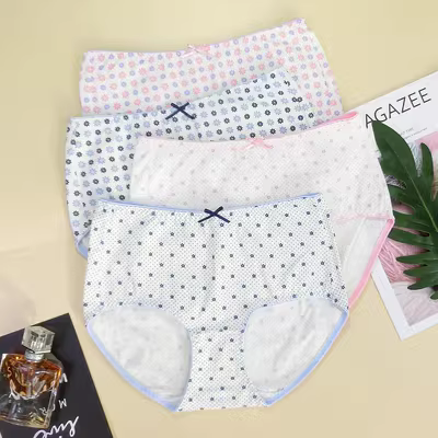 4 hộp quà Bướm Anfen lưng cao in hình cỡ lớn đồ lót nữ cotton co giãn phẳng, thoáng khí, mềm mại và thoải mái - Giữa eo
