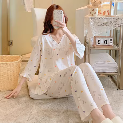 Đồ ngủ nữ mùa hè băng lụa dài tay phần mỏng gợi cảm mô phỏng lụa sinh viên hàn quốc dễ thương phù hợp với mùa xuân và mùa thu tại nhà - Nam giới