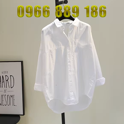 Áo sơ mi nữ đáy dài tay áo cotton cỡ lớn rộng rãi áo sơ mi nữ trung niên áo thun nữ trung niên - Phụ nữ cao cấp