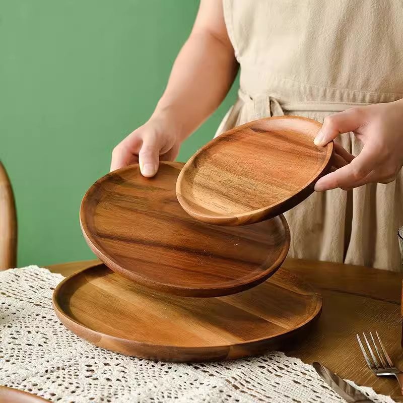 Phong cách Nhật Bản khay gỗ rắn hộ gia đình tấm trái cây sushi tráng miệng bánh gỗ tấm tròn bữa ăn tối đĩa món ăn khay trà - Tấm