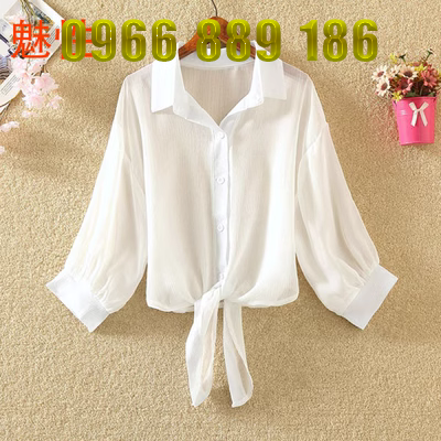 Chao Nilai voan nhỏ khăn choàng mùa hè hoang dã nhỏ khăn choàng mùa hè Áo len nữ có một vòng eo ngắn - Áo sơ mi chiffon ren