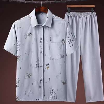 Mùa hè trung niên và người cao tuổi Tang phù hợp với nam ngắn tay phù hợp với phong cách Trung Quốc quần áo vải lanh Tai Chi quần áo cotton và vải lanh quần áo nam - Trang phục dân tộc