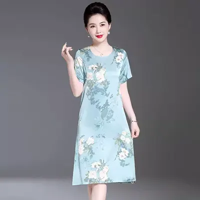 Các bà mẹ trung niên mặc váy nhung vàng mùa xuân trong phần dài cộng với kích thước váy dài tay cho phụ nữ trung niên và cao tuổi - Phụ nữ cao cấp