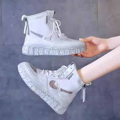 Sợi lưới Martin Giày bốt trẻ em mùa thu 2020 mới giày cao cổ rỗng thoáng khí trong thủy triều Giày cao cổ đế dày ủng lưới đơn - Giày cao gót