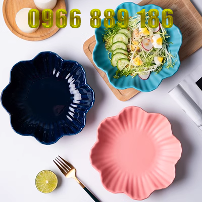 Đĩa gốm bốn sợi, bộ đồ ăn gia đình, đĩa cơm, đĩa súp, đĩa hình bông hoa, đĩa sâu kiểu Âu sáng tạo, món ăn sáng đẹp mắt - Đồ ăn tối