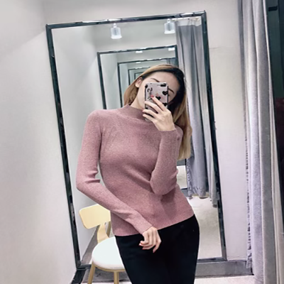 Gina Alice Weibo Chiếc áo len dệt kim cùng một mảnh Slim mỏng và áo sơ mi dài tay cổ cao kiểu dáng dài mùa đông - Áo len cổ chữ V