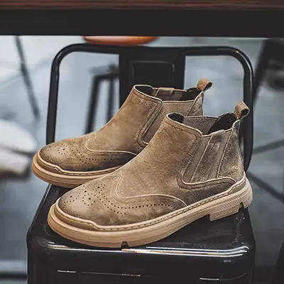 Giày cao cổ nam Brock giày lười Martin ủng nam thời thượng giày nam cao cấp Giày cao cổ kiểu Anh Giày nam Chelsea boot nam - Giày ống