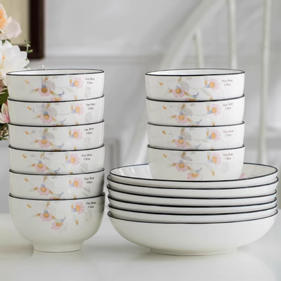 Bộ bát đĩa gia đình bát 10 bát gốm dày đơn Bộ đồ ăn Bắc Âu đặt nhỏ tươi mười bát mười bát - Đồ ăn tối