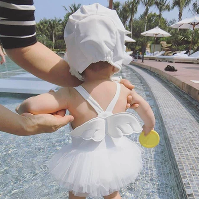 Áo tắm trẻ em bé gái áo tắm xẻ tà áo tắm một bên vai dễ thương bikini hoa dễ thương Áo tắm mau khô - Bộ đồ bơi của Kid
