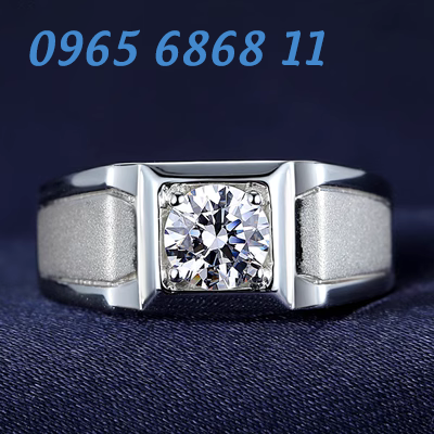 Wu Yue 925 Bạc Moissanite Nhẫn nam 18K Vàng trắng Bạch kim Mô phỏng Nhẫn kim cương Cặp đôi đã kết hôn Tính cách nam thời thượng - Nhẫn