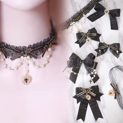 Nguyên bản Handmade Handmade Đen Gothic LOLITA Phụ kiện tóc Lolita Phụ kiện tóc Nhật Bản Trâm cài tóc Clip - Phụ kiện tóc