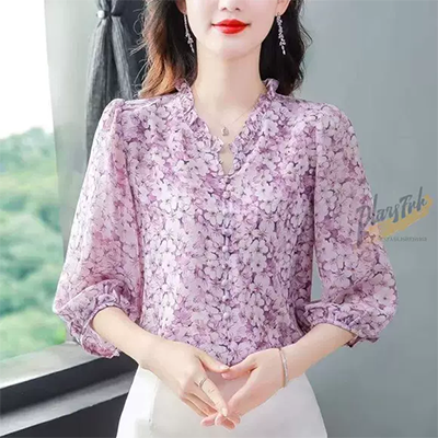 Áo sơ mi voan nữ đầu xuân 2021 mới siêu cổ tích ren áo dài tay trắng cổ chữ V - Áo sơ mi chiffon ren