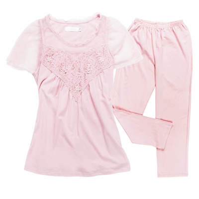 Bộ đồ ngủ mùa hè Paraleu nữ cổ tròn 95 cotton siêu mềm mại Odell cotton chống co rút phụ nữ mặc nhà ngắn tay - Bên ngoài ăn mặc