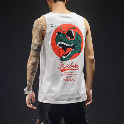 Áo vest nam in hình hoạt hình áo thun không tay nam phiên bản Hàn Quốc của xu hướng áo béo cộng với chất béo cộng với size vest mùa hè - Lót