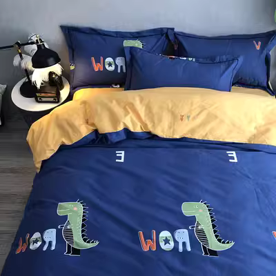 60 bông dày chải hoạt hình khủng long trẻ em bốn mảnh bông cậu bé chăn ga gối ba mảnh - Bộ đồ giường trẻ em
