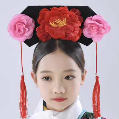 Triều đại nhà Thanh quần áo lưới cờ đầu trang phục Mãn Châu mũ lưới trang phục biểu diễn mũ cung điện công chúa trang phục biểu diễn quốc gia - Trang phục