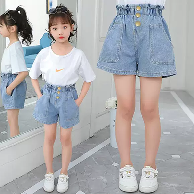 Quần short denim cho bé gái, quần áo lớn cho trẻ em vào mùa hè, quần đi biển, quần dài mặc ngoài màu trắng, quần dài cho bé gái - Quần jean