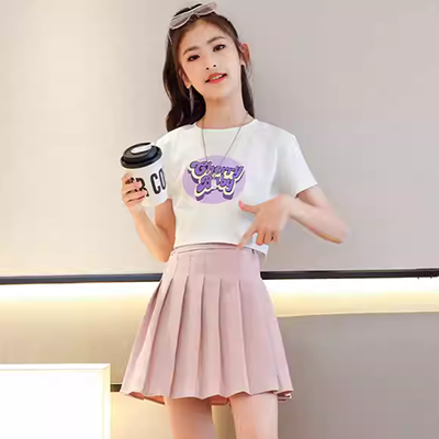 Váy trẻ em gấp nếp phiên bản Hàn Quốc ngắn kiểu đại học phiên bản Hàn Quốc mỏng manh một từ váy nữ sinh viên hè - Váy