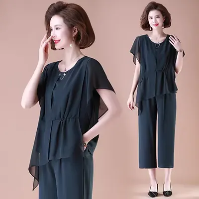 Áo sơ mi voan mùa hè của mẹ tay ngắn Áo thun nữ 40-50 tuổi trung niên và phụ nữ cao tuổi kiểu tây size áo ngắn - Phụ nữ cao cấp