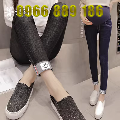 Bà bầu xà cạp tám điểm mùa xuân và mùa thu quần jean nam nhỏ chín điểm cuối thai kỳ mùa thu nữ ngắn - Phụ nữ mang thai quần / quần bụng