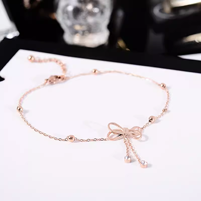Vòng chân bướm màu đỏ lưới nữ phiên bản Hàn Quốc mạ vàng hồng 18K chuỗi mắt cá màu vàng chuỗi vòng chân - Vòng chân