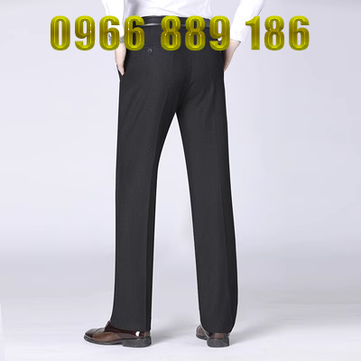 Mùa thu mới trung niên và người cao tuổi quần đen cỡ lớn quần giản dị eo cao lỏng lẻo bố thẳng quần dài - Quần