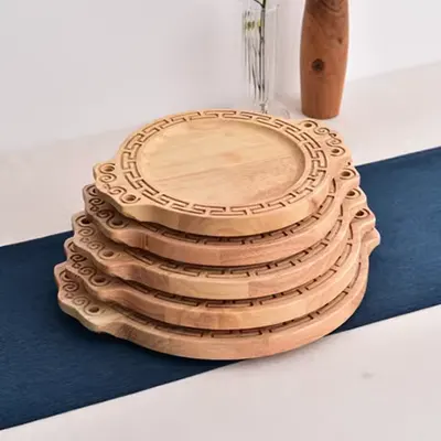 Nhà hàng khách sạn ăn tối tấm bộ đồ ăn khay gỗ tròn phục vụ thương mại thùng gỗ thùng cơm tấm nhà hàng khay gỗ nhỏ bồn - Tấm