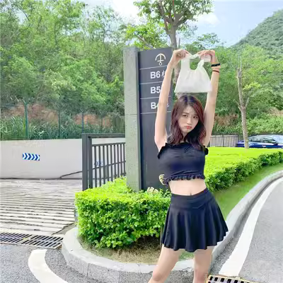 . Áo tắm nữ trong gió váy xẻ tà ngọt ngào dễ thương girl hàn quốc ngực nhỏ sexy học sinh gầy siêu tiên - Bộ đồ bơi hai mảnh