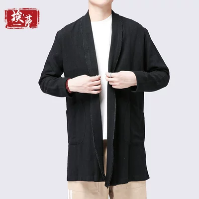 Áo choàng cotton mùa xuân và mùa thu mới áo cổ nam phong cách Trung Quốc áo dài dân tộc Hanfu béo kích thước lớn áo gió nam quần áo - Áo gió