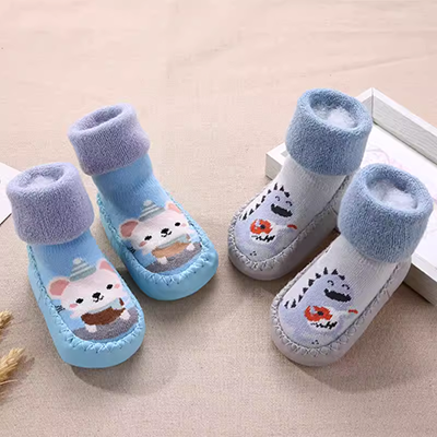 Vớ lót sàn cho trẻ sơ sinh, tất trẻ em mùa thu / mùa đông, thêm nhung, dày dặn, có đáy chống trượt, tất cho trẻ mới biết đi, tất trẻ em trong nhà - Vớ mắt cá chân