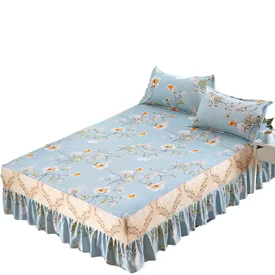 Giường nhóm giường ngủ phong cách châu Âu trải giường hai bên đơn mảnh tạp dề lá sen váy hoạt hình 1,5 mét đặt giường đôi màu xám - Váy Petti