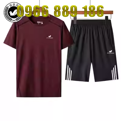 Quần đùi ngắn tay cho người trung niên và cao tuổi phù hợp với bố nam mặc vào mùa hè băng lụa nhanh khô áo thun cỡ lớn quần áo thể thao mỏng - Bộ đồ