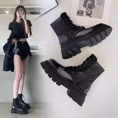 Bốt nữ đế bệt, nhưng bốt đến đầu gối, bốt hiệp sĩ Martin ống cao, màu đỏ lưới, ủng mỏng, giày đi xe, bốt da ống giữa - Kính râm