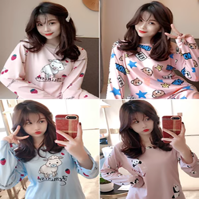 Mùa xuân và mùa thu dài tay hoạt hình đồ ngủ mỏng phụ nữ mùa hè béo mm cộng với béo cộng với kích thước 200 kg lỏng lẻo bộ đồ phục vụ tại nhà - Nam giới