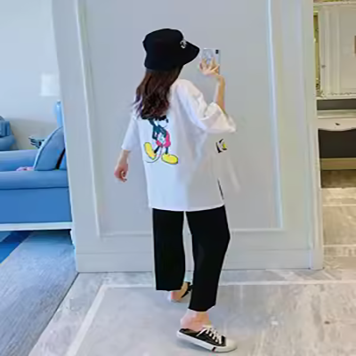 Trang phục bà bầu mặc mùa hè, áo thun hai dây, ngắn tay + quần ống rộng nâng bụng cho bà bầu - Áo thai sản