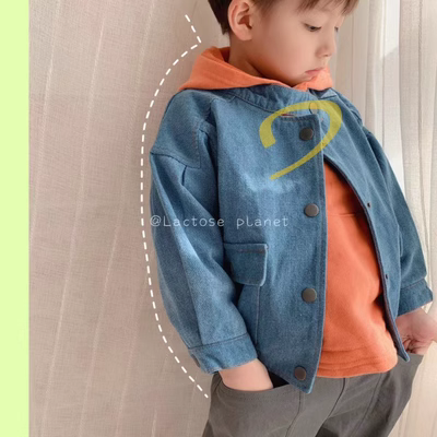 Toffee Planet Nguyên bản Quần áo trẻ em dành cho trẻ em Áo khoác denim mềm hai màu tối và sáng - Áo khoác